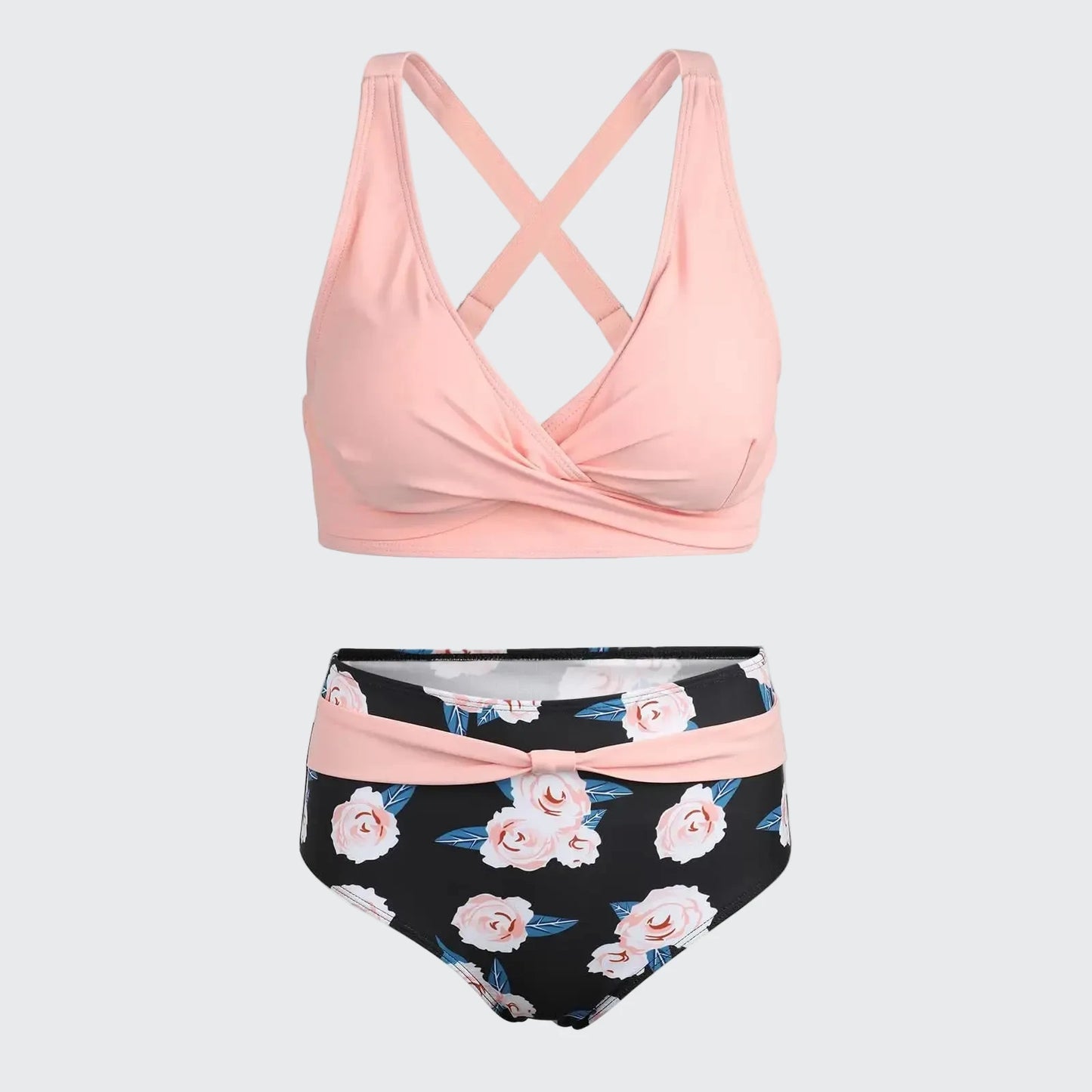 🍒V neck bikini set polka dot print swim set high waisted swim wear for women solid push up two-piece swimwear printed beach wear fashion get SET for the BEACH
