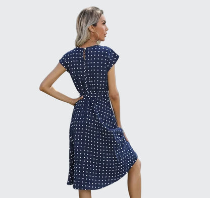 🍒Summer dresses for women high waist midi outfit with pleats elegant pleated polka dots short sleeve fashion office clothing vacation wear  Don’t Delay Dotties