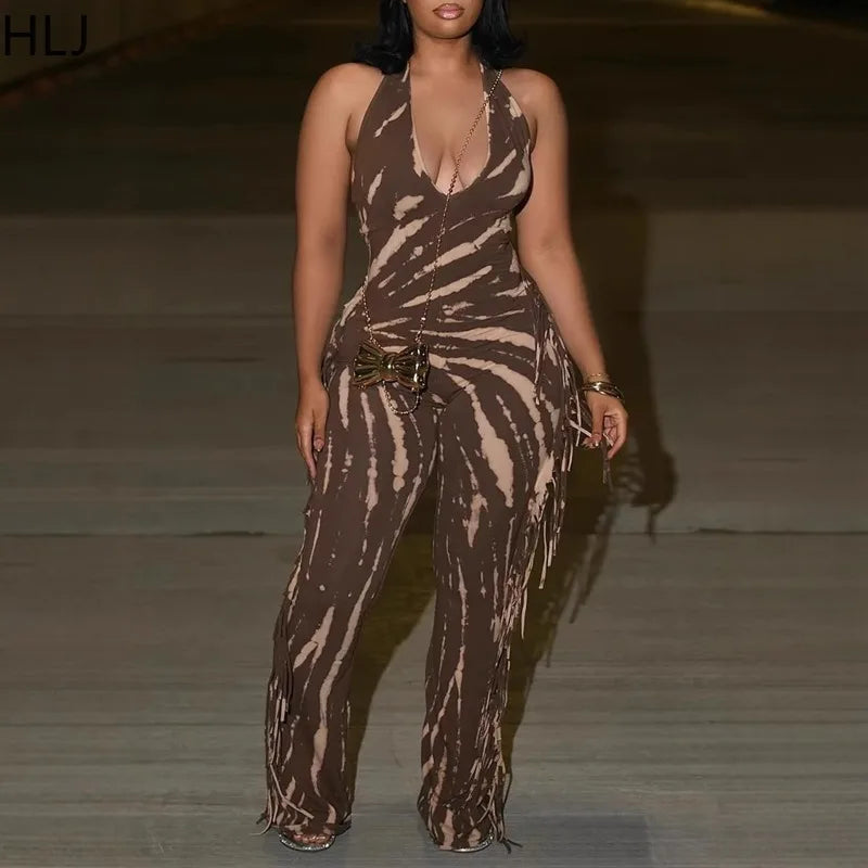 🍒 Bodycon Jumpsuit met kwassies vir vroue, halter-uitrusting, ruglose skraal lang rompers vir vroue, vroue se klubdrag, partytjiedrag, mode. Bederf Jouself Met 'n Sjokoladewervel