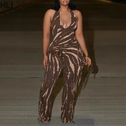 🍒 Bodycon Jumpsuit met kwassies vir vroue, halter-uitrusting, ruglose skraal lang rompers vir vroue, vroue se klubdrag, partytjiedrag, mode. Bederf Jouself Met 'n Sjokoladewervel