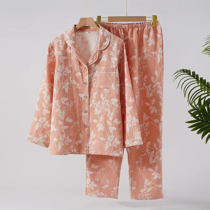 🍒Pyjamastel 100% Katoen vroue se twee-stuk nagklere jacquard langmou top en rekbare langbroek los sitklere stel Kies Hierdie Blad
