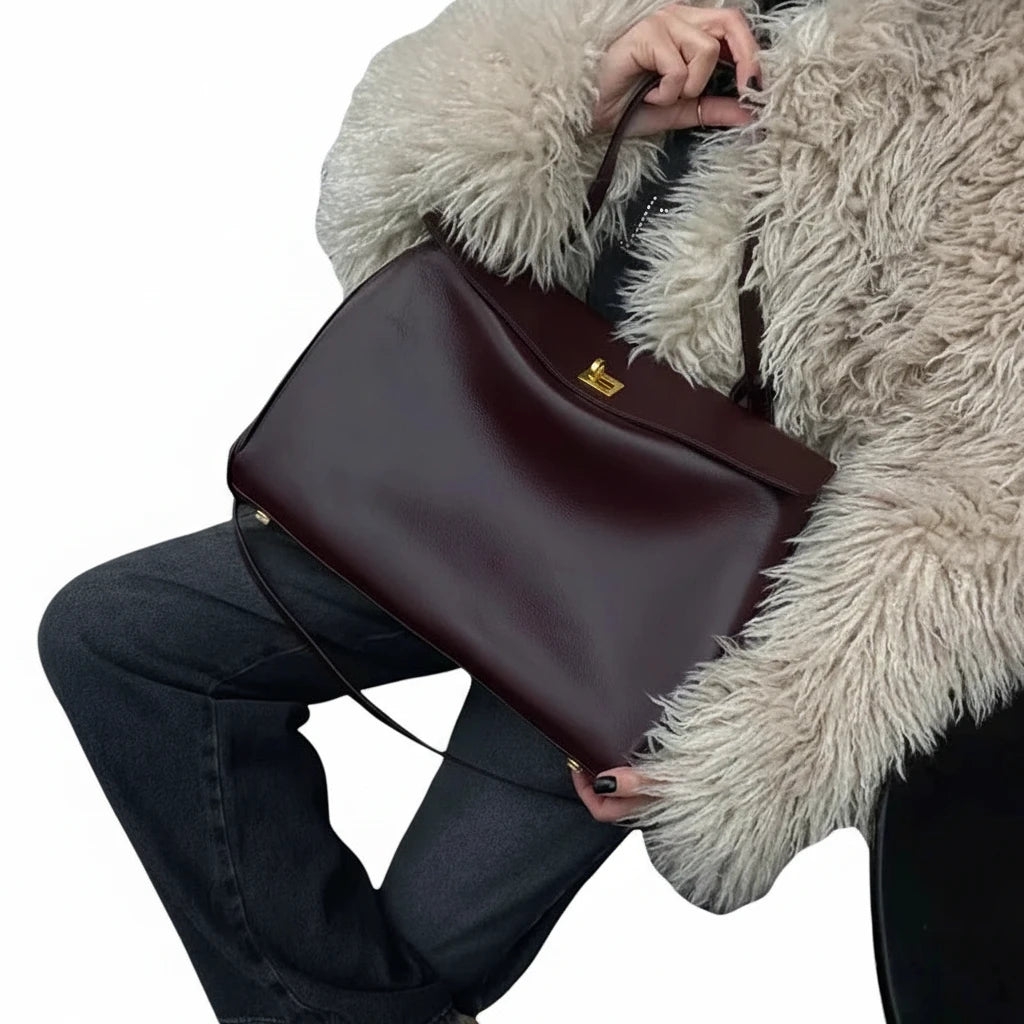 🍒Large capacity leather bag with lock for women's tote with advanced locking fashion high sensibility underarm bag that fits laptop smart casual accessory  Lock On To High Quality