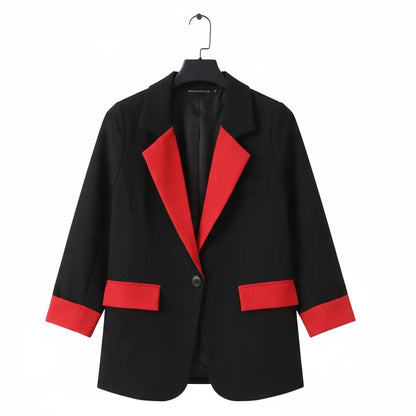 🍒Mode blazer baadjie lente herfs langmou swart baadjie kontras lapwerk kantoorklere vir vroue buiteklere slim gemaklike pakjas vroulike sjiek mode   Maak Jou Verskyning In Jou Kontras
