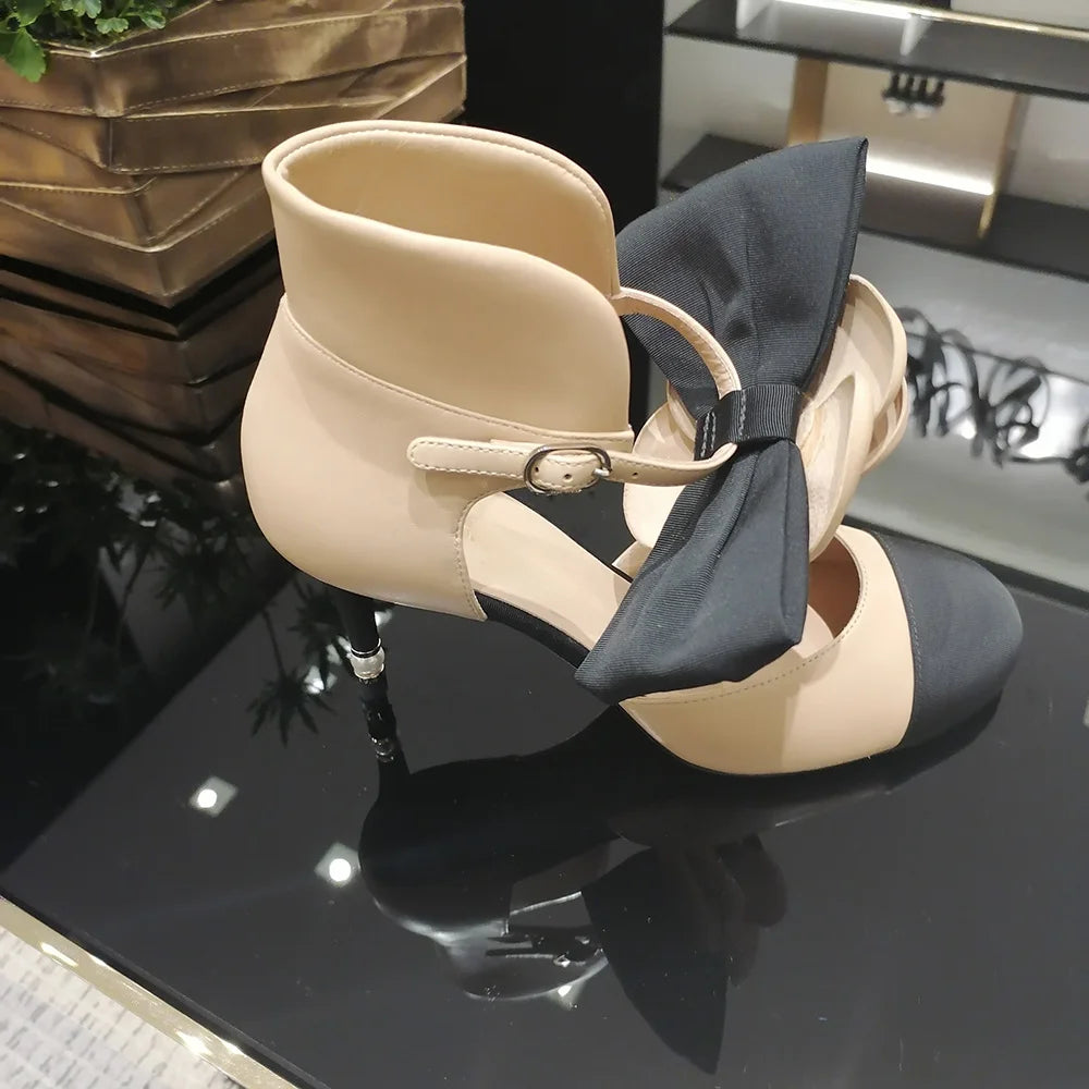 🍒Round toe floral high heels pearl design shoes sandals camellia flower straps stiletto with bow fashion footwear for women Mary Janes two tone Get Your Toes In A Rose