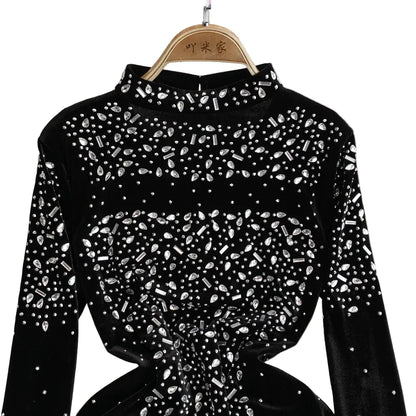 🍒Bodycon o-nek langmou rok glitter strass uitrusting fluweel sjiek oesjaarstyl klere sjiek herfsmode partytjie geleentheid drag Kry Wyn Stoned