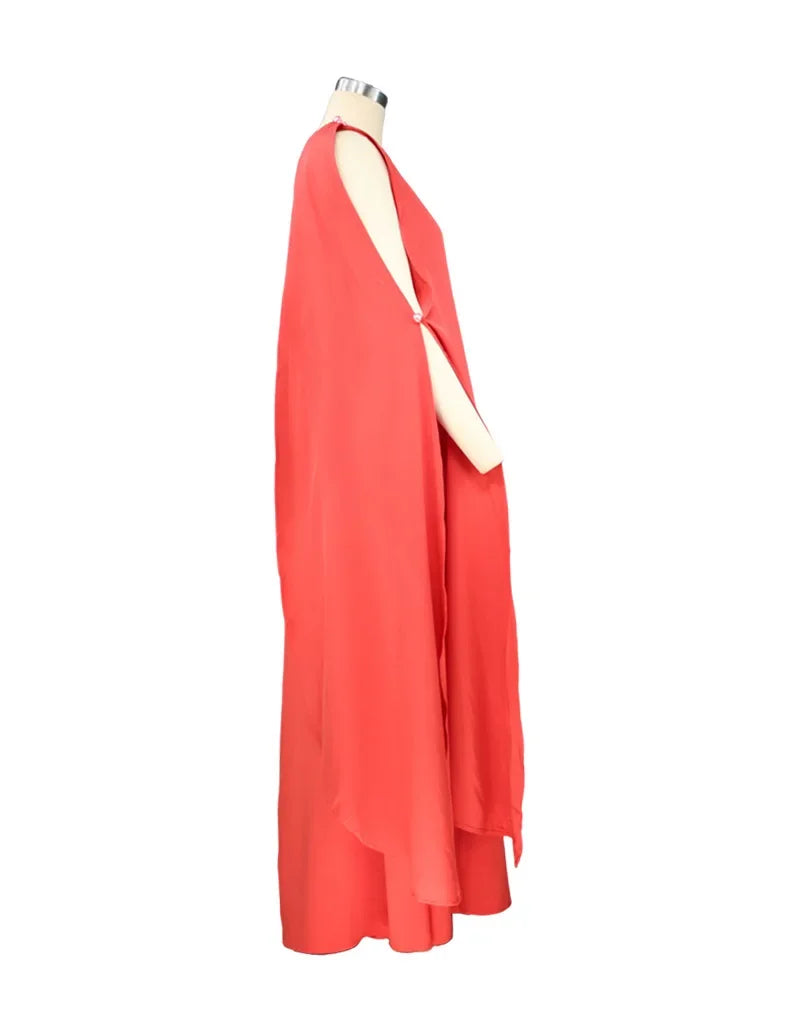 🍒One shoulder outfit plus size holiday dress floor length solid pleated loose fitting occasion wear holiday wear beach fashion women vacation party wear with scarf and side attach detail summer clothing Unleash Some Greech