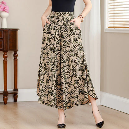 🍒Summer wide leg pants cropped smart casual women high quality loose bohemian skirt pants high waist vintage style trousers multi colour bottoms mid length trousers No Panting In These Summer Light Pants