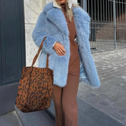 🍒Long Sleeve faux fur jacket with turn down collar loose fit short coat casual autumn jacket  winter outerwear Check Out This Chick