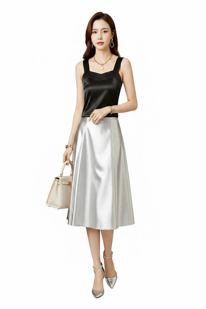 🍒Satin summer tops for women silky camisole elegant sleeveless blouse female fashion wear clothing tank  smart casual wear Sweet Satin Shortie