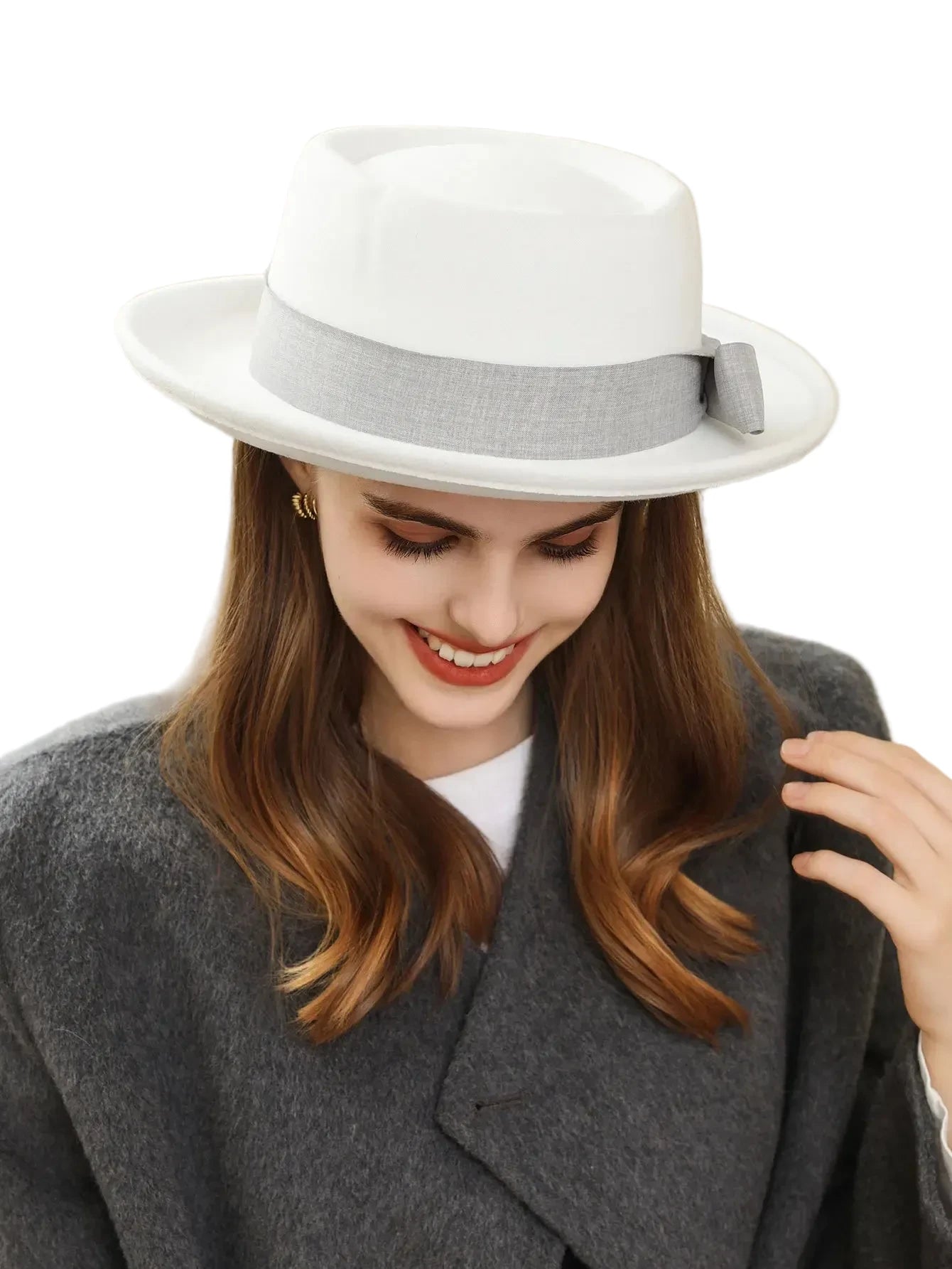 🍒Vroue se herfs- en winterhoed wolvilt fedora met syboog klassieke Italiaanse stylhoed opgerolde rand plat top mode hoofbedekking  FED op met DORA wat jou HOEDE steel kry hierdie en kruip weg in jou koel kas
