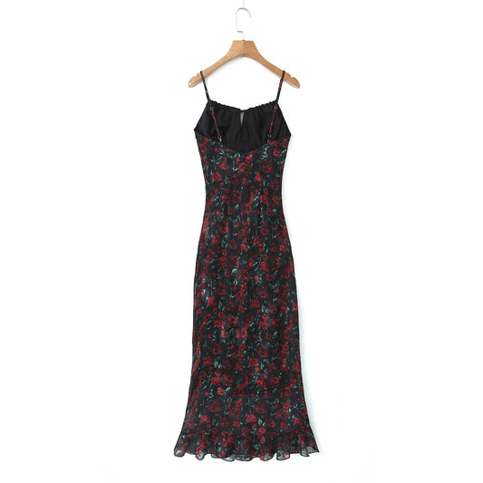 🍒Midi-rokke vir vroue, lyfpassende someruitrustings, oesjaar-klere, voor-knoop, blompatroon, modeklere, slim-gemaklik, chiffon-klere, Rosey Posey