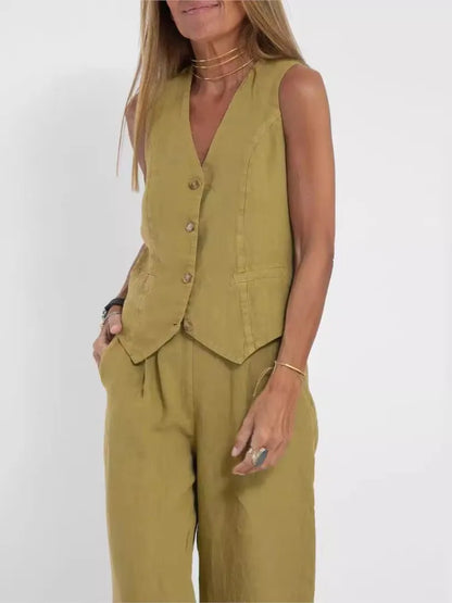 🍒Women's clothing spring summer fashion vest and pants two piece set pure colour sleeveless temperament casual Suit Somersault Into Summer With This Summer Suit