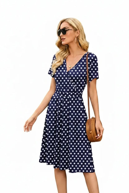 🍒Printed v-neck a-line short sleeve dress floral with high waist over knee outfits for summer womens fashion clothing beachwear holiday clothing A Bunch Of Beautiful Florals