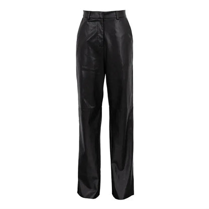 🍒Dames-PU-leertrousers met hoë middellyf, heupopheffing, modieuse reguitbeenbroek, slim gemaklike kledingstukke vir partytjies