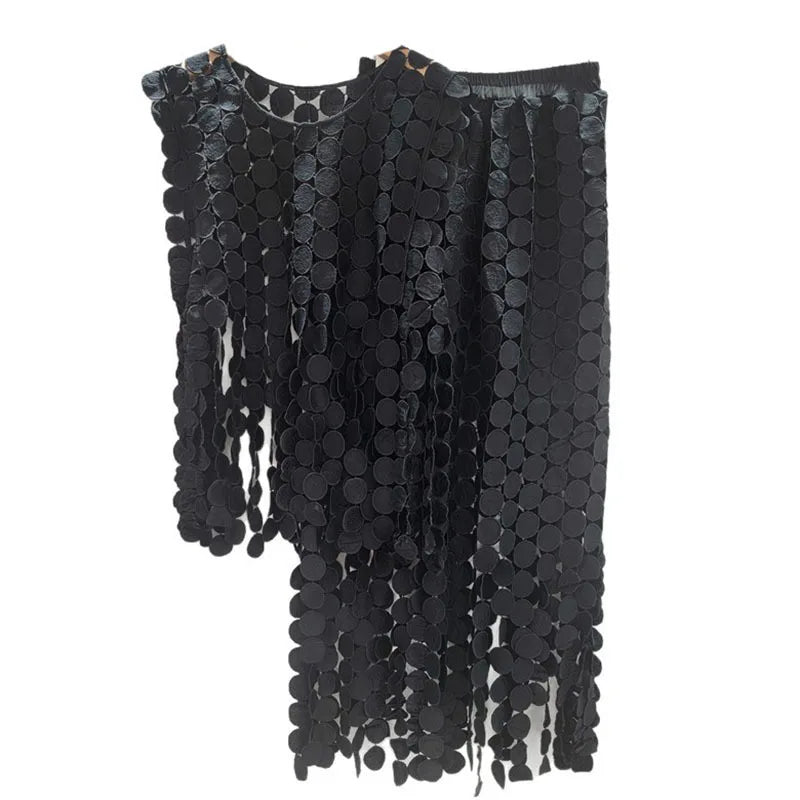 🍒Summer two-pieces set loose  lace vest and high waist elastic skirt smart casual women female occasion wear party outfit Get A Lot Dot