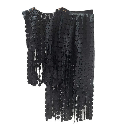 🍒Summer two-pieces set loose  lace vest and high waist elastic skirt smart casual women female occasion wear party outfit Get A Lot Dot
