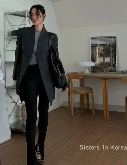 🍒Hidden button blazer long women fitted waist jacket fashion Y2K fashion office chic clothing lightweight linen coat chic trendy fashion two-layer smart casual outfit TRAILS Of Comments BLAZER