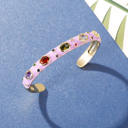 🍒Luukse sirkonsteenarmband, kristalkleur, goudkleurig, vir vroue, somer klassieke pienk oliedruppel juweliersware, skraal manchetarmbande, strass geskenke vir vroue