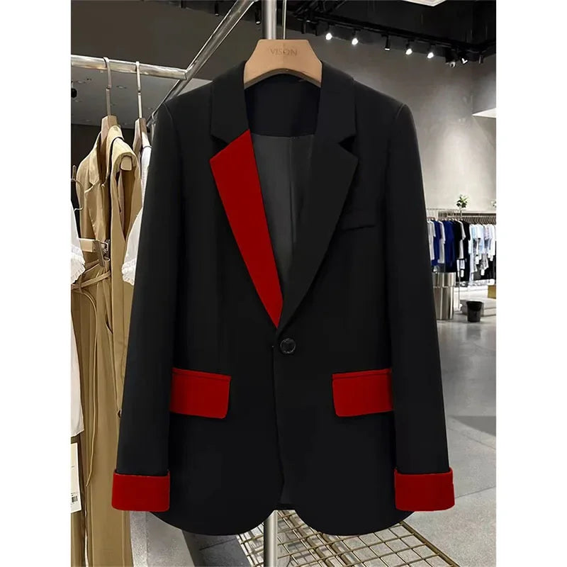 🍒Mode blazer baadjie lente herfs langmou swart baadjie kontras lapwerk kantoorklere vir vroue buiteklere slim gemaklike pakjas vroulike sjiek mode   Maak Jou Verskyning In Jou Kontras