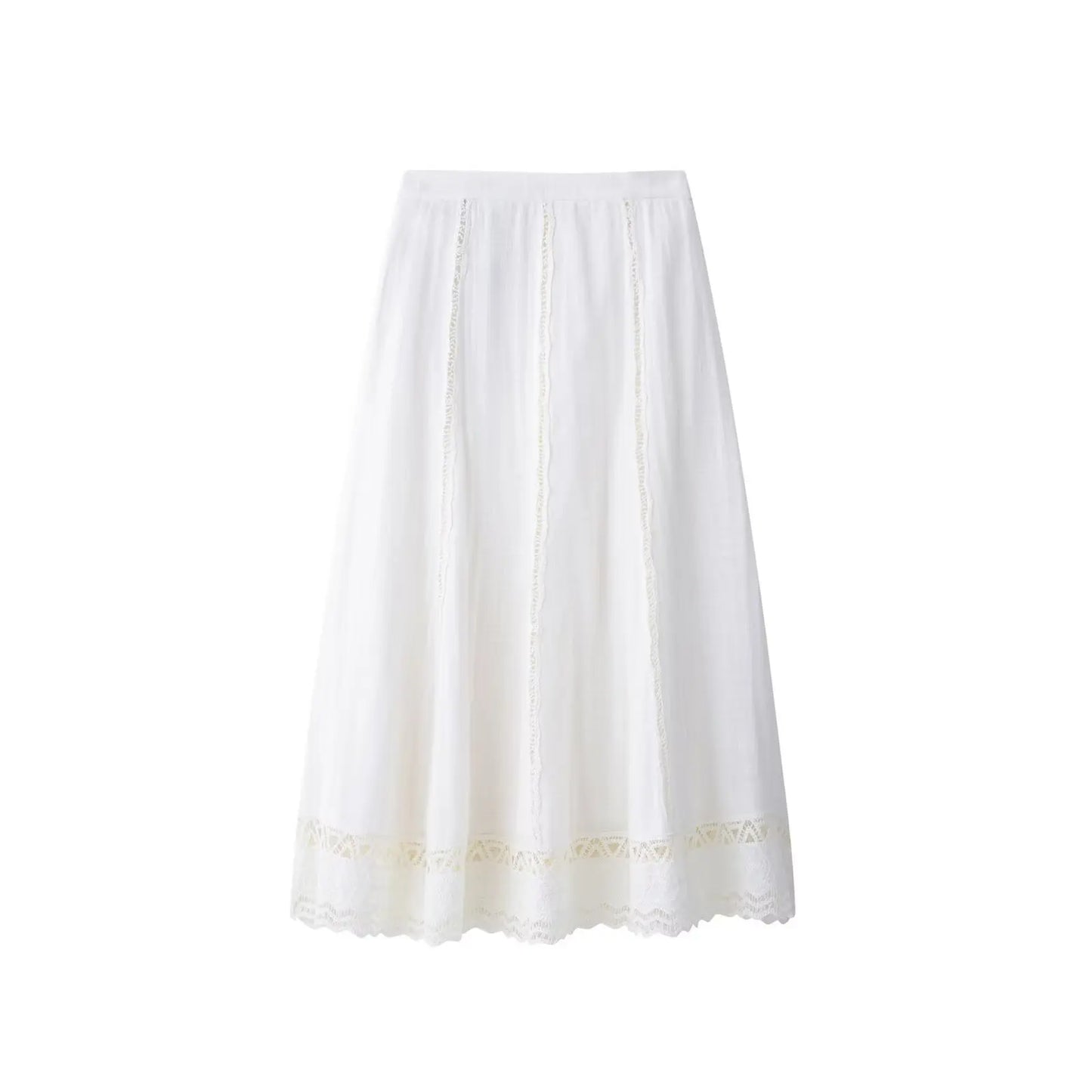 🍒Crochet top round neck design  short sleeve smart casual women  and matching white midi a- line skirt with side zipper suit The White Summer