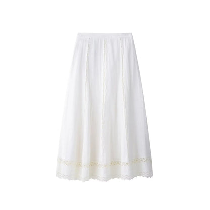 🍒Crochet top round neck design  short sleeve smart casual women  and matching white midi a- line skirt with side zipper suit The White Summer