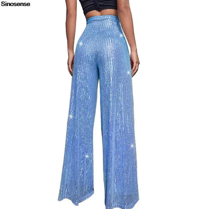 🍒Hoë middellyf sequin-broeke vonkel los gemaklike wyepypbroek klokonderkant-broeke glinster klubdrag partytjiedrag Alles Vonkel In Glans En Glans