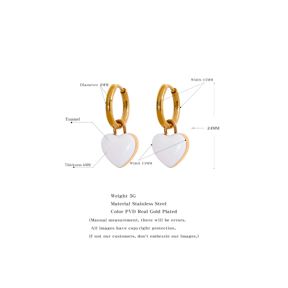 🍒Stainless steel drop hoop earrings heart enamel earrings waterproof charms cute trendy  jewellery summer gold plated stainlless steel earrings jewellery gifts every day earrings