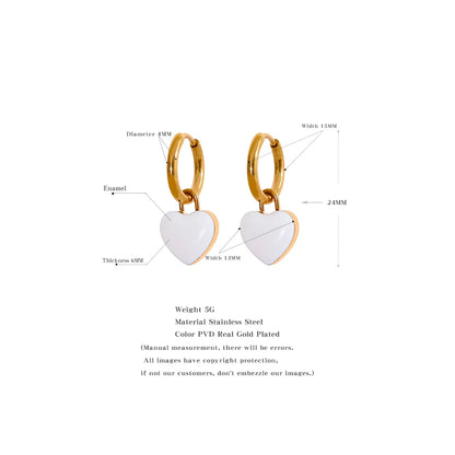 🍒Stainless steel drop hoop earrings heart enamel earrings waterproof charms cute trendy  jewellery summer gold plated stainlless steel earrings jewellery gifts every day earrings