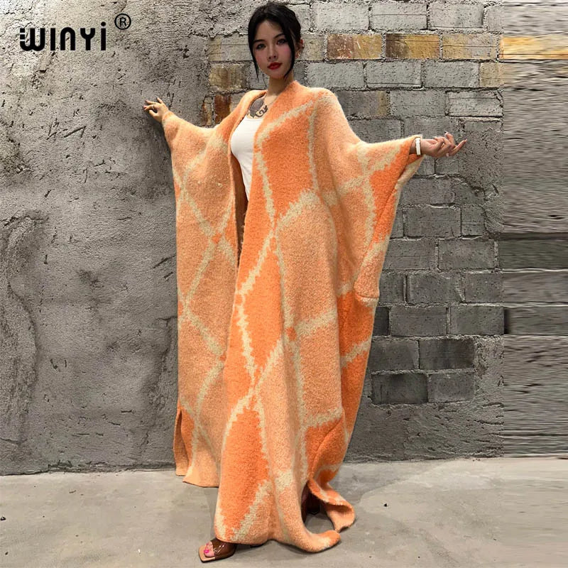 🍒Fashion poncho loose fashion print knitted coat neutral loose thick comfortable womens warm fover coat knitted poncho maxi long jacket You'll Get aLONG with A PONCHO