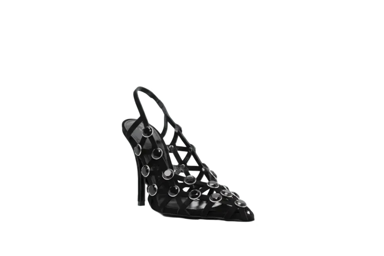 🍒crystal sandal shoe breathable hollow crystal gem cross design high heels fashion pointed toe pumps for women slip on stiletto party occasion shoes 'Casion Crystal Cross Cool