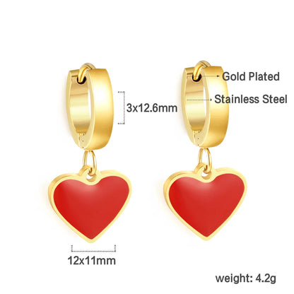 🍒 Stainless Steel Hoop Earrings enamel love heart Women Oil Drip jewelry Blue Black Red dangle drop earrings Always Love Drops