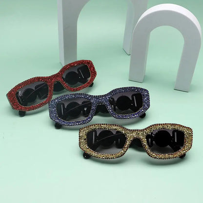 🍒Diamond polygon bling square shape sunnies for women vintage rhinestone womens Y2K eyewear summer sunglasses holiday shades Cool Crystals