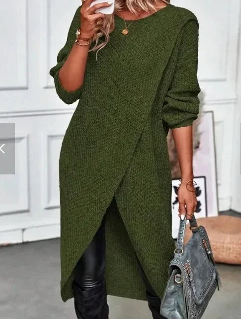 🍒Long knitted sweater women gray wool coat autumn winter  fashion warm maxi sweater dress Y2k fashion style No Spinning A Yarn This knit is Cool
