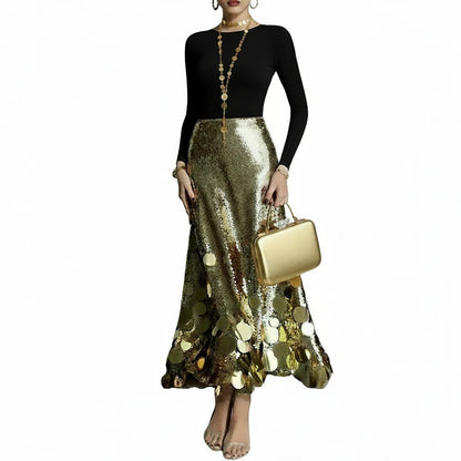 🍒Sequins party skirt elegant midaxi length occasion clothes for women solid shiny club wear party night female fashion Delectable Dazzle