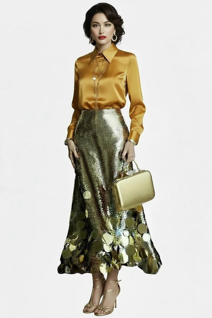 🍒Sequins party skirt elegant midaxi length occasion clothes for women solid shiny club wear party night female fashion Delectable Dazzle