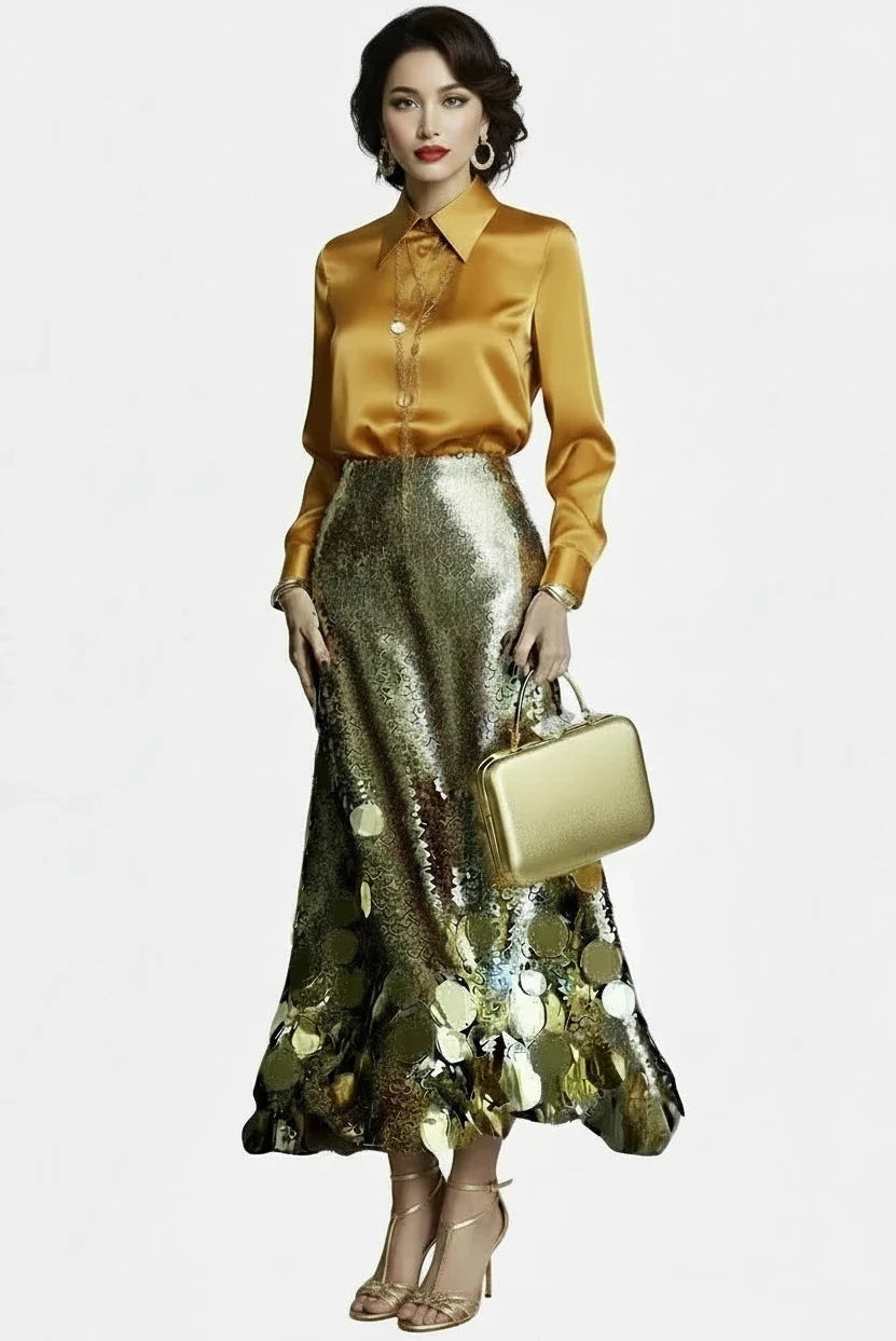 🍒Sequins party skirt elegant midaxi length occasion clothes for women solid shiny club wear party night female fashion Delectable Dazzle