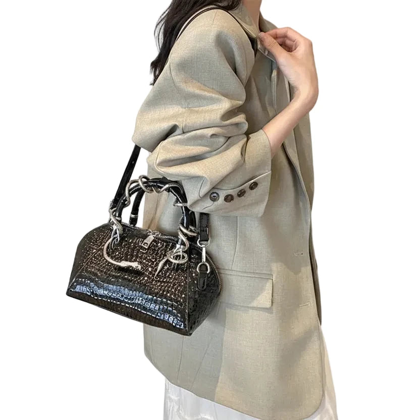🍒Designer luxury bags for women crocodile pattern grab bag with top-handle hardware wild shoulder crossbody handbag with snake design  Sweet Slippy Snakey
