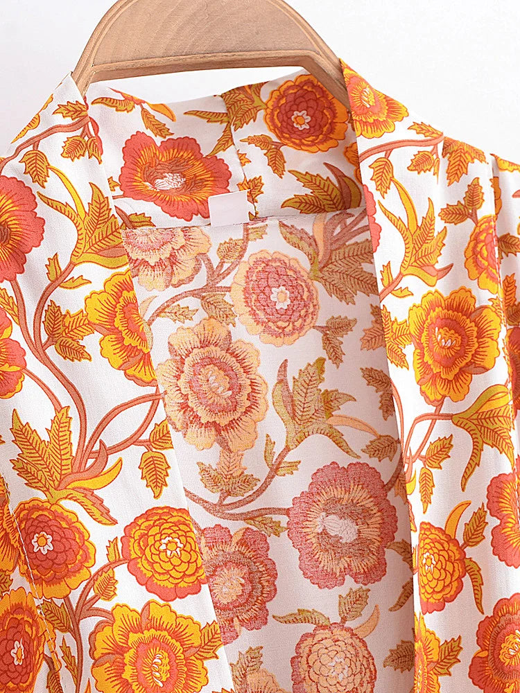 🍒Boho kimono vintage womens fashion short beach swimsuit robe floral clothing batwing sleeve top rayon bohemian bikini cover Ups Beachwear summer clothes Cool Cover