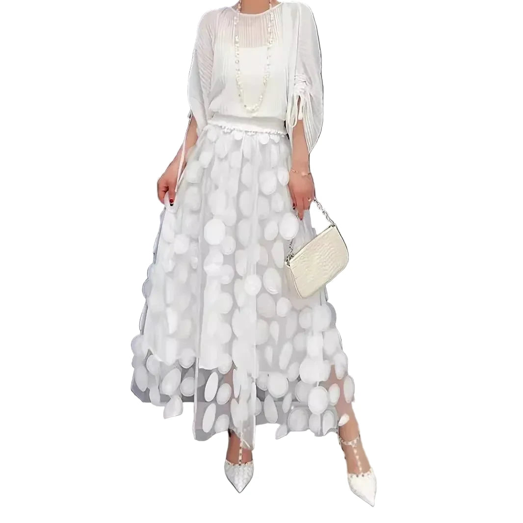 🍒Womens polka dot 3D design tulle mesh skirt retro elastic waist long length a-line occasion wear beach party wear street fashion feminine street wear You Will Be Dotty About These Spots