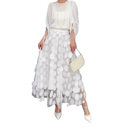 🍒Womens polka dot 3D design tulle mesh skirt retro elastic waist long length a-line occasion wear beach party wear street fashion feminine street wear You Will Be Dotty About These Spots