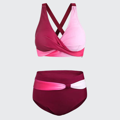 🍒V-nek-bikinistel kolletjies-druk swemstel hoë middellyf swemdrag vir vroue soliede opstoot-tweedelige swemdrag gedrukte stranddrag-mode maak reg vir die STRAND