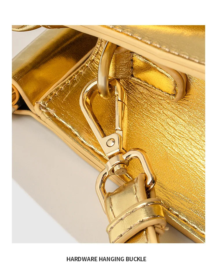 🍒Handwoven style Women's gold crossbody bag clutch handle occasion handbags smart casual strands pu material soft Texture triangle shape shoulder bag Strands Of Style
