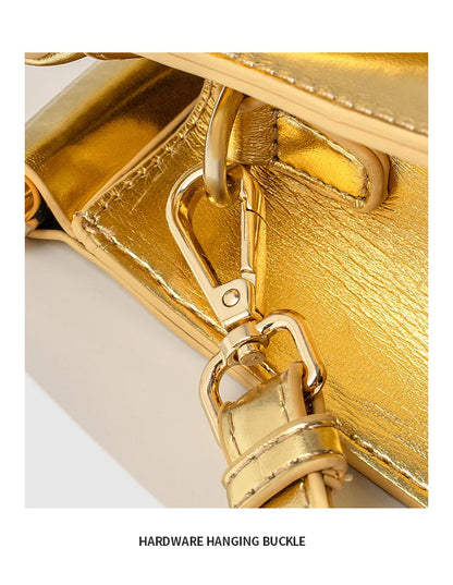 🍒Handwoven style Women's gold crossbody bag clutch handle occasion handbags smart casual strands pu material soft Texture triangle shape shoulder bag Strands Of Style