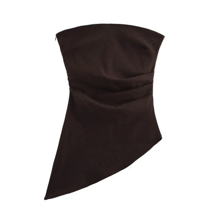 🍒Women's asymetric top pleated shoulderless tops without sleeveless fashion for women zipper smart casual clothing bandeau Get Your Chop Top