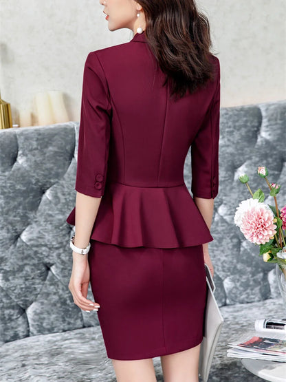 🍒Rooi 2-stuk damespak mode rompstel sakeklere kantoordrag ligte blazers vir vroue halfmou top en miniromp Berry Beautiful