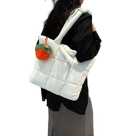 🍒Womens tote handbags quilted puff bag waterproof retro trendy shoulder bag large capacity solid colour soft casual accessory with decoration  don’t get PUFFed out with poor BAGs get this cutie