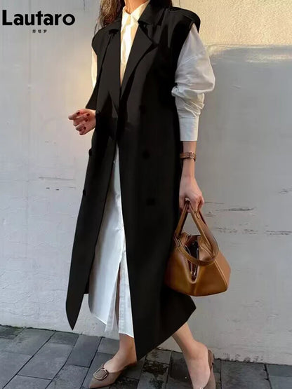🍒Moulose trenchcoat vir vroue met gordel dubbelbors lang baadjie maxi-oorjas vroulik los herfs lente mode Trendy Trench Trend