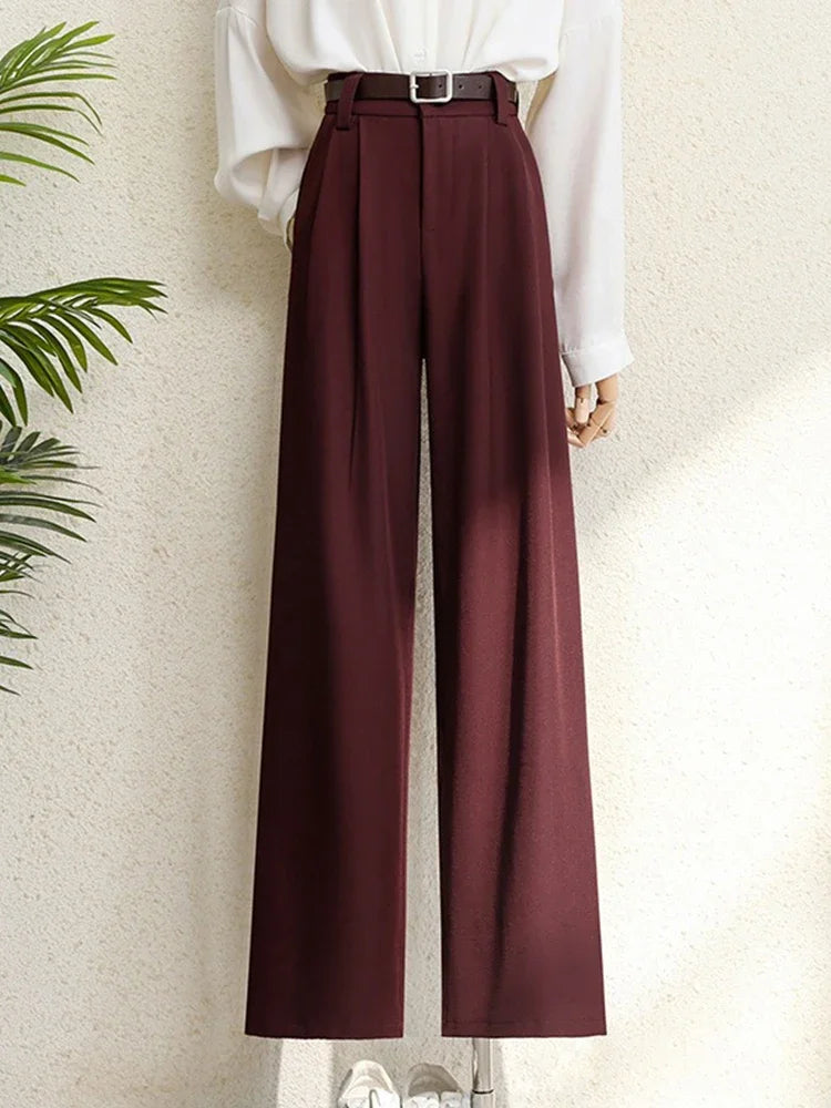 🍒Wintersuitbroek vir Dames elegant vir kantoor hoë middellyf broek wye pyp hoë middellyf met Sakke slim gemaklike kleding Wyd Koel