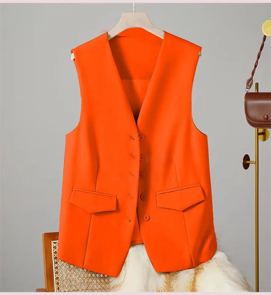 🍒Women suit vest elegant v-neck business casual waistcoat sleeveless solid jacket solid single breasted work clothes occasion wear dont WAIST time wanting this COAT