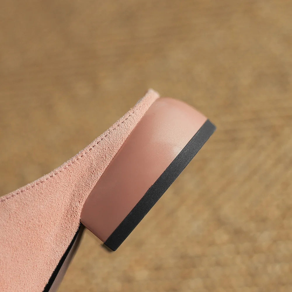 🍒Handmade genuine leather shoes suede footwear for occasion slippers for women mules round toe low heel mules summer footwear female 34-41 Look Slip On Your Bow With A Bow Slipper